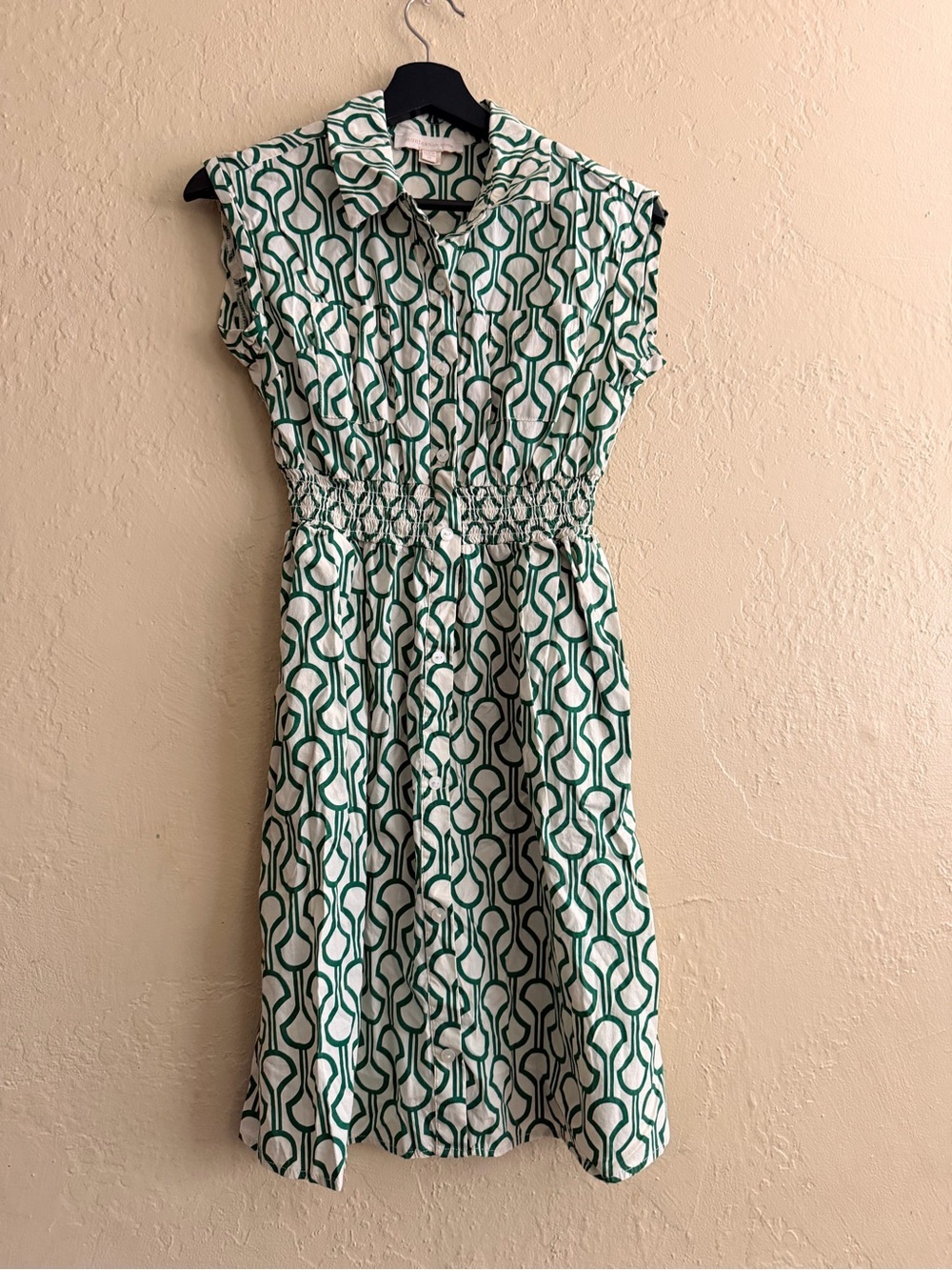 Monteau White and Green Geometric Midi Dress